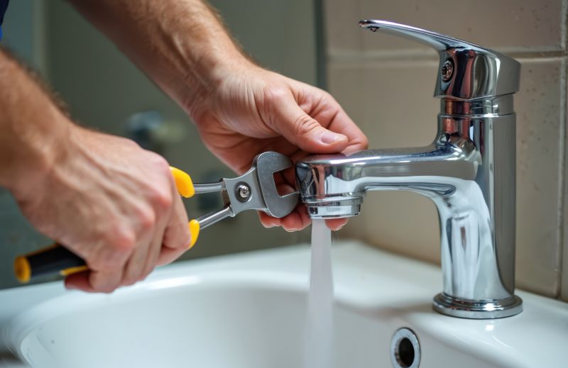 Handyman Repairing a Faucet